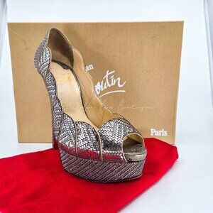 Christian Louboutin *RARE* 20s Style Gold and Silver LADY PEEP 150mm Pumps 39 A+
